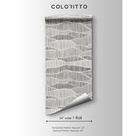Coloritto Minimalist Boho Waves Wallpaper | Removable Self Adhesive Scandinavian Black and White Wallpaper, Wavy Stripes Peel and Stick Wall Decor (Sample 12" W x 8" H)