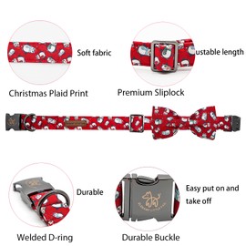 Elegant little tail Dog Collar, Christmas Dog Collar Red Penguins Holiday Pet Collar Dog Bow Collar Pet Adjustable Girl Boy Dog Collar for Small Dogs
