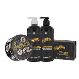 Suavecito Hair & Body Essentials Bundle: Oil Based Hair Styling Pomade, Moisturizing Body Soap, Hydrating Shampoo & Nourishing Conditioner…
