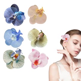6 Colors Artificial Flower Hair Clip,Hawaiian Flower Hair Clips for Women,3.5inch Orchid Hair Clips,Summers Flowers Hair Clip Bohemia,Flowers Hairpin for Woman Gir Kids Beach Party Holiday (MIX-A)