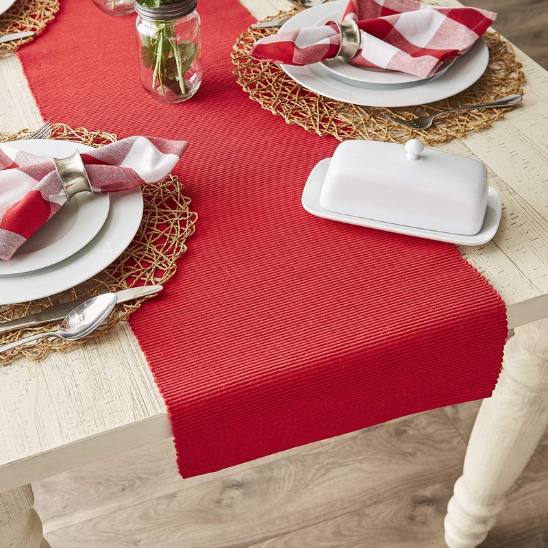 DII Solid Woven Table Runner, 13x72, Tango Red