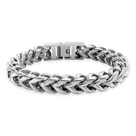 Mens Stainless Steel Franco Chain Bracelet 10MM Link Bracelets, Fold Over Clasp, Great Gift for Dad, Husband, 8.3"