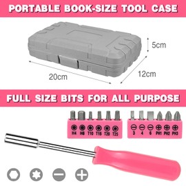 24 PCS Pink Tool Kit for Women Ladies, Household DIY Tool Kit, Mini Tool Box Set with Pliers Wrenches Hammer Tape Measure Bit Drivers Handle, Basic Hand Repair General Tool Sets for Home & Office
