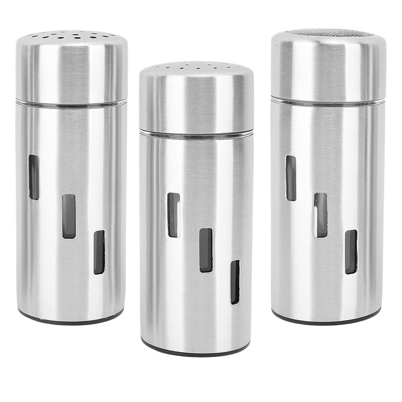 3Pcs Salt and Pepper Shakers Set Stainless Steel 3 Sizes