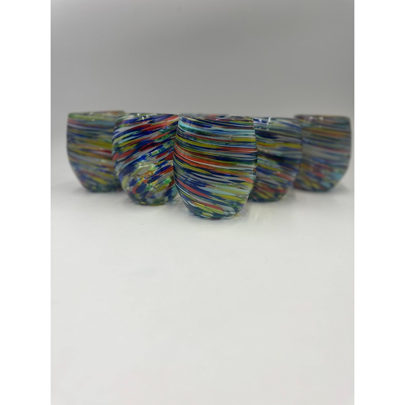 Handblown Confetti Stemless Wine Glass with Colorful Swirl Design (Set