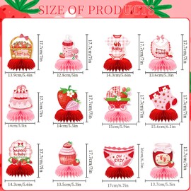 Refavor Strawberry Baby Shower Decorations - 12PCS Berry Sweet Honeycomb Centerpieces Decoration A Berry Sweet Baby Is on the Way Table Decor Supplies