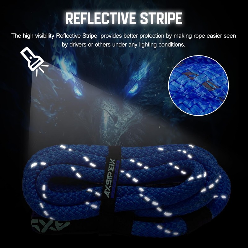 AXSIPEIX Kinetic Recovery Rope (Reflective) | 7/8in x 30ft 31,700Lbs