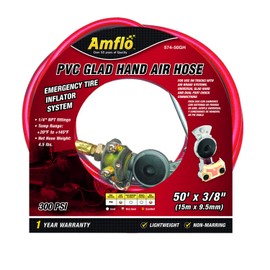 Amflo 574-50gh Heavy Duty Truck Inflator Kit for Air Brake Equipped Trucks Includes 3/8'' x 50' 300 PSI PVC Air Hose, Glad Hand, and Dual Foot Chuck