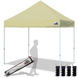 Eurmax USA Standard 10x10ft Patio Pop Up Canopy Tent for Outdoor Events Commercial Instant Canopies with Heavy Duty Roller Bag,Bonus 4 Canopy Sand Bags(Beige)