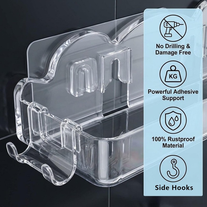 Goklmn 2 Pack Acrylic Shower Caddy No Drilling Adhesive Shower
