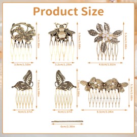 Piacolnic 10 Pcs Vintage Hair Side Combs Set, Retro Gold French Hair Comb, Butterfly Flower Bridal Comb Rhinestone Hair Clips Hair Pins Bridal Hair Accessories for Women Bride Wedding