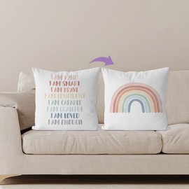 IWXYI Rainbow Kids Affirmations Reversible Throw Pillow Cover 18X18 Inch,Inspirational Kids Cushion Pillow Case Decoration,Inspirational Nursery Decorative Pillowcase for Nursery Kid Room Decor