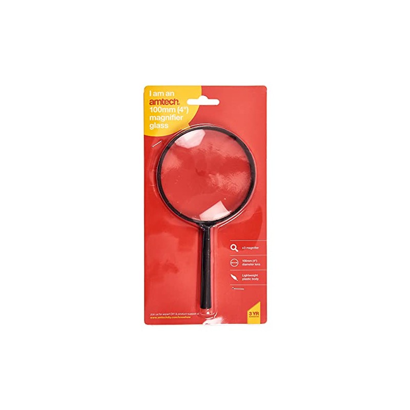Amtech S2915 Magnifying Glass, 100mm Diameter 4 inch, 3x Magnifying