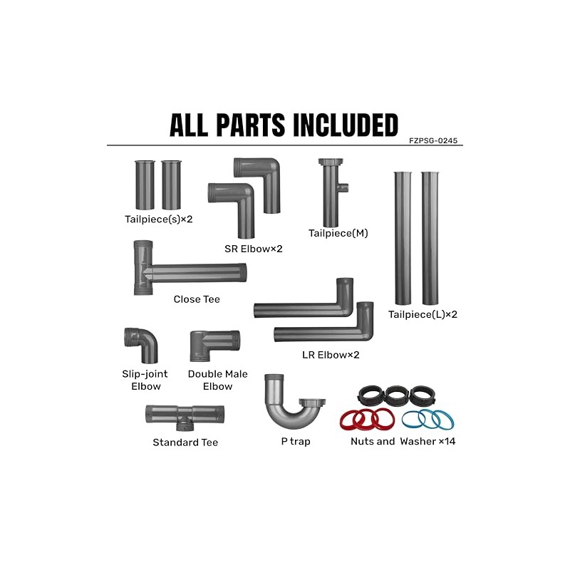 Universal 1-1/2" Kitchen Sink Drain Kit with P-Trap – Complete