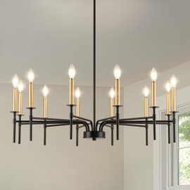 YURNYQ Black and Gold Chandelier Light Fixture, 12 Light Chandelier, Modern Dining Room Light Fixture, Farmhouse Chandeliers for Dining Room Living Room Staircase Bedroom Foyer Kitchen Entryway