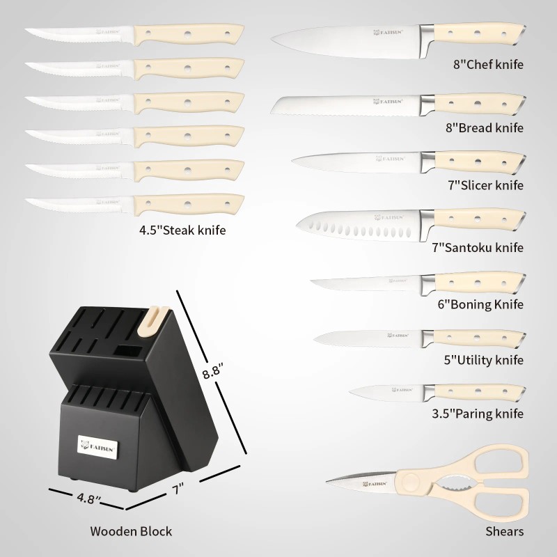 16 Piece High Carbon Steel Knife Set With Block, ABS