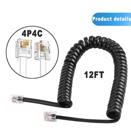 Telephone Cord Detangler, 2 Pack 12ft Uncoiled (2ft Coiled) RFAdapter Black Anti-Tangle 360 Degree Rotating Landline Cable and Telephone Handset Cord