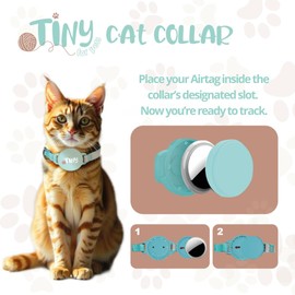 TINY FOR PETS Cat Collar with Airtag Holder, Snag Proof Breakaway, Luminous & Reflective Pattern, Waterproof, for Boy Girl Cats Kittens.