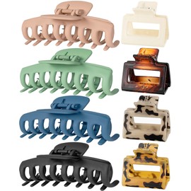 Large Hair Clips Claw Clips Hair Claw Clip for Thick Hair, Lolalet 4.3 Inch Big Nonslip Banana Jaw Clip with 4 Pack 2” Small Square Hair Clamp for Women Girls Thin Fine Long Curly Hair -Style A