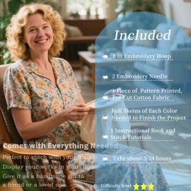 FONNUY Beach Ocean Embroidery Kit, Cross Stitch Kits for Beginners, Handmade Crafts with Printed Patterns for Beginner Adults, Easy to Follow Color Thread Needlework, 8'' Hoop (Ocean)