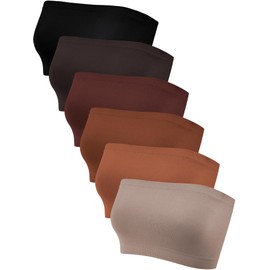 Geyoga 6 Pieces Strapless Bandeau Bra Seamless Bralettes Tube Bra Stretchy Non Padded Bandeau Tube Bra for Women (Dark Color,Medium)