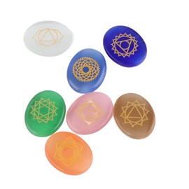 Piedras de Chakra Piedra de Chakra Grabada 7 Pcs Grabado Curación Espiritual Meditación Palma Piedras Reiki Chakra Cristal Cuarzo para los 7 Chakras