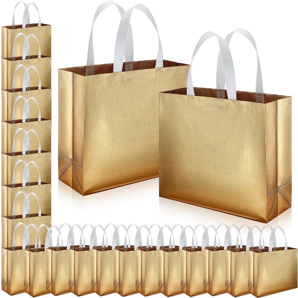 Epakh 48 Pcs Reusable Gift Bag with Handle Reusable Gold