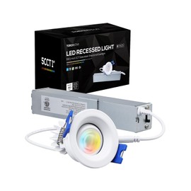 TORCHSTAR 5CCT 1 Inch Gimbal LED Recessed Light with Junction Box, Anti-Glare Deep Baffle, 6W CRI90 Dimmable Swivel Adjustable Eyeball Downlight, 27003000350040005000K Selectable, ETL & ES, Pack of 6