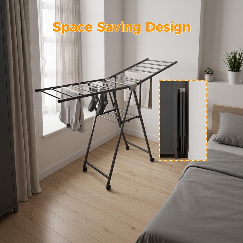 AssHMKIT Clothes Rack, 2-Tier Drying Hanger, for 20 Pieces+, Foldable