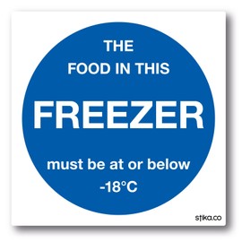 stika.co Set of 2 Freezer Temperature Stickers - Food Storage Safety Signs for Catering & Kitchens (100mm x 100mm) - Vinyl Labels