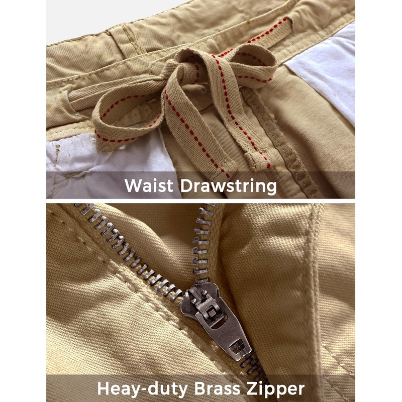 WenVen Men's Cotton Twill Carpenter Cargo Shorts, Khaki, 44