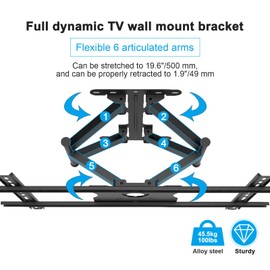 SYLVOX Full Motion Outdoor TV Wall Mount, Fits for TV Size from 40 Inch to 75 Inch, Flexible 6 Articulating Dual Arms, Wall Mount Bracket, Maximum VESA 600 x 400 mm