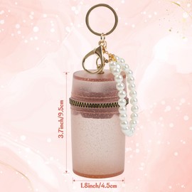 HlaitsWit Lipstick Holder Key Chains - 2-Pack Mini Bag Charms Keychains Pearl Pendants PVC Lip Gloss Holder Sparkle Portable Lipstick Gift for Women Girls Travel Lipsticks Fingernail Polish Bag Case