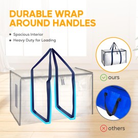 HealSmart 12 Pack Large Moving Bags with Zippers & Handles, Moving Supplies with lids, Heavy Duty Totes for Space Saving, Fold Flat, Moving and Storing, Clear