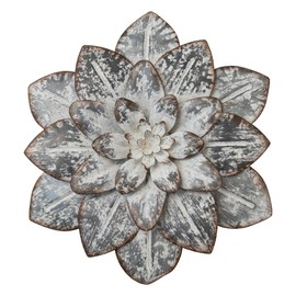 Foreside Home and Garden 8.25 x 9.5 inch Whitewashed Galvanized Metal Layered Flower Wall Décor - Foreside Home & Garden