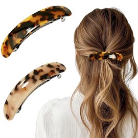 2 horquillas francesas grandes para mujer, pinzas para el cabello clásicas de celuloide curvadas con diseño de carey, sujeción fuerte, cierre automáti