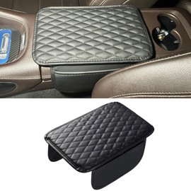 Tioollev Car Armrest Box Cover Diamond Quilted Grade Leather Console Organizer Car with Side Storage Pocket Universal Vehicle Middle Console Cover, Most Vehicle, SUV, Truck. (Black)