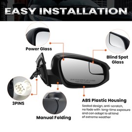 Side Mirror Compatible with Toyota RAV4 2016 2017 2018 Manual Folding Non-Heated with Blind Spot Glass Right Passenger 3P Replace TO1320345#879400R210