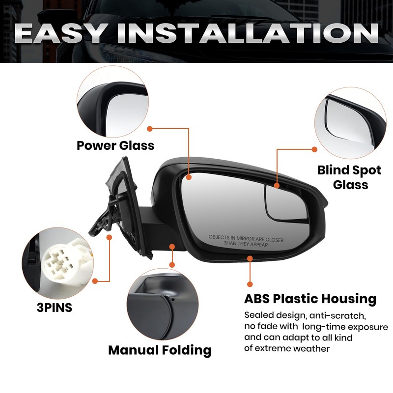 Side Mirror Compatible with Toyota RAV4 2016 2017 2018 Manual