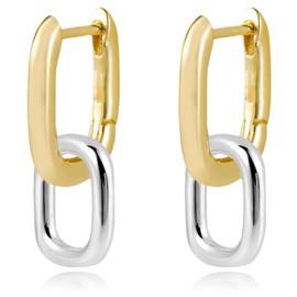 Stocking Stuffers Two Tone Hoop Earrings for Women Gold and Silver Earrings Paperclip Stud Earrings Chunky Gold Earrings Trendy 2024