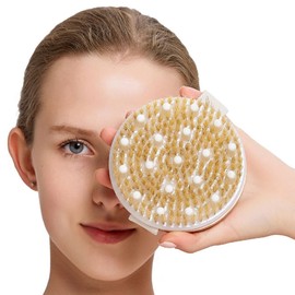 Healvian Bristle Bath Brush Wooden Body Exfoliator Massage Bathing Brush Scalp Hair Exfoliating Scrub for Bathroom Scrubber