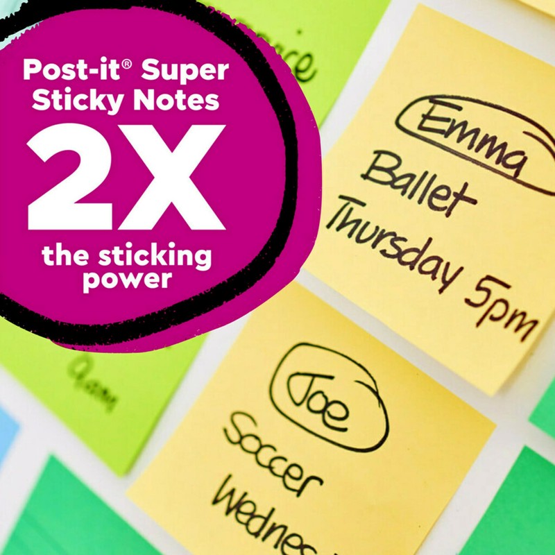 Post-it 100% Recycled Paper Super Sticky Notes, Canary Yellow, 3