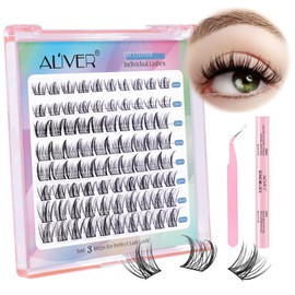 Lash Clusters DIY Eyelash Extensions, 80 Pcs Individual Lashes Cluster 9-16mm Mix Wispy Lash Clusters with Lash Bond & Seal & Lash Applicator Tool for Self Application at Home (C01)
