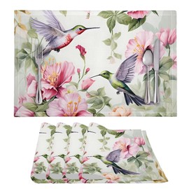 ZFRXIGN Flower Hummingbirds Placemats Heat Resistant Table Mats Set of 4 Reusable Place Mat Set, Restaurant, Cafe Decoration for Dining Table, Desk Spring Floral Birds Pads