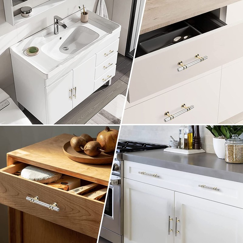 Leulan 10 Pack Kitchen Cabinet Handles Gold and Brushed Nickel