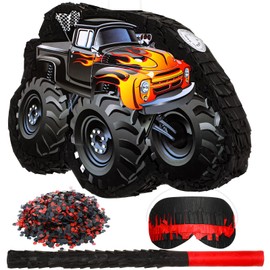 Fulmoon 3D Truck Piñata 16 Inch Monster Truck Piñata Construction Piñata with Stick Blindfold Confetti Boys Birthday Party Supplies for Birthday Mexican Party Decorations Carnival Events (Novel)