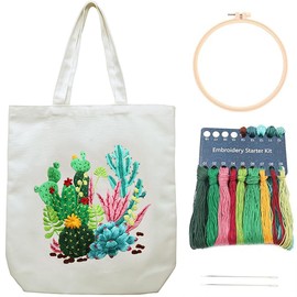 Canvas Tote Bag Embroidery Kits with Floral Pattern Cross Stitch Tote Bag for Beginners Adults Embroidery Starter Kit for Beginners Embroidery Tote Bag with Embroidery Hoop Threads Instructions