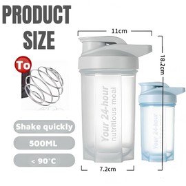 Tokaneit Pack of 2 Fitness Shaker, Protein Shaker Bottle, Shaker Bottle Protein Powder, Drinking Bottle with Mixball, with 2 Foam Brushes, Leak-Proof, for Sports or Gym, Clear, 500 ml