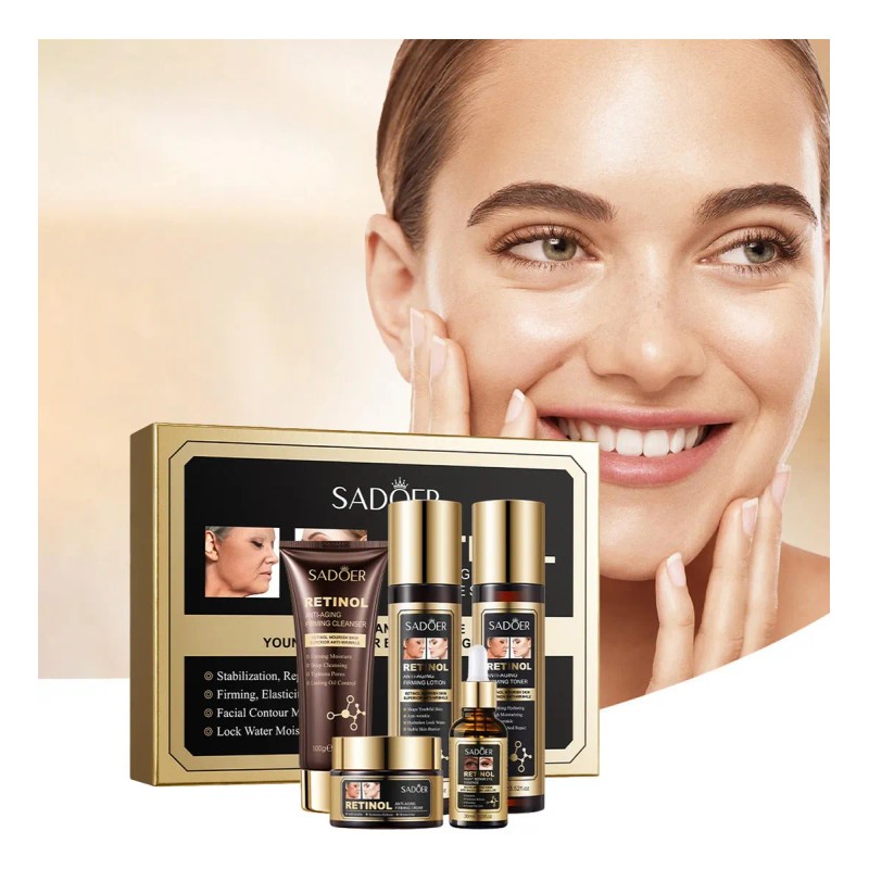 Set Antiedad Retinol 5 Piezas 230ml Crema, Sérum, Tónico