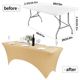 RAYNEAY 6FT Stretch Tablecloth for Craft, Champagne Spandex Stretch Table Cloth, Washable and Wrinkle Resistant Market Stall Table Cover for Banquet Folding Table Event Wedding